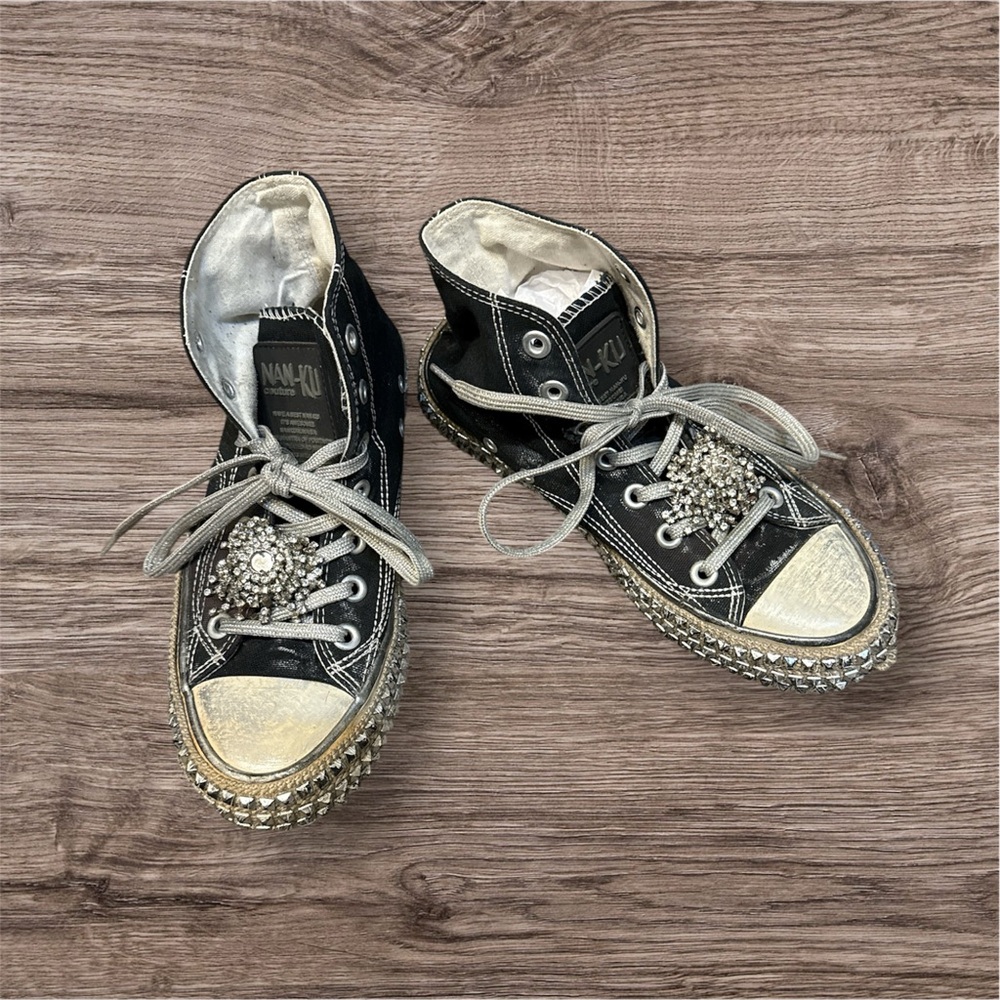 Elegant Black and Silver High-Top Sneakers